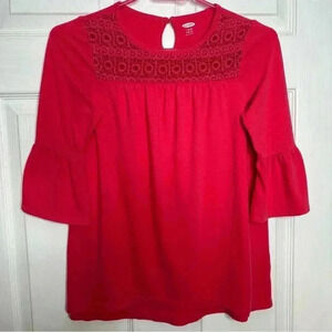 Old Navy Tunic Shirt Flowy Bell  Sleeves Pinkish Red Size Large (10-12)